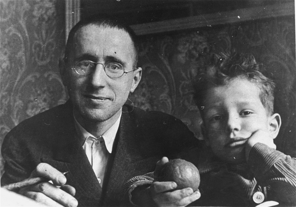 Bertolt Brecht (left), Marxist poet and dramatist, was a staunch opponent of the Nazis. He fled Germany shortly after Hitler's rise to power. Pictured here with his son, Stefan. Germany, 1931.