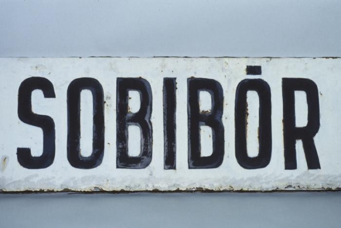 Sign for the train station at Sobibor