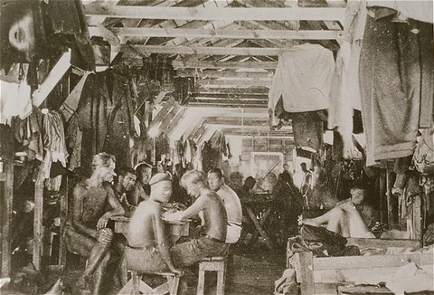 Crowded living conditions: prisoners inside a barracks at Gurs detention camp. [LCID: 86453]