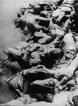 Victims of Ustasa (Croatian fascist) atrocities on the banks of the Sava River.