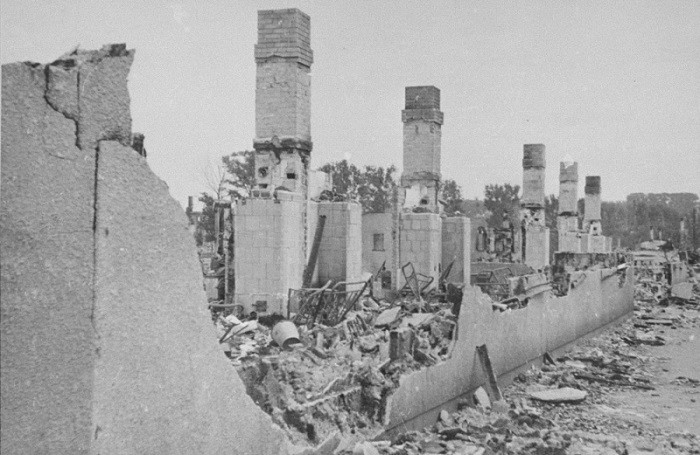 Ruins of a building in the Kovno ghetto gutted when the Germans attempted to force Jews out of hiding during the final destruction ... [LCID: 81133]