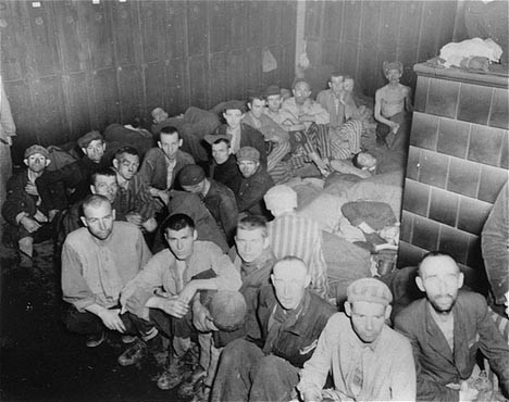 Camp survivors in barracks at liberation. Dachau, Germany, April 29-May 1, 1945.