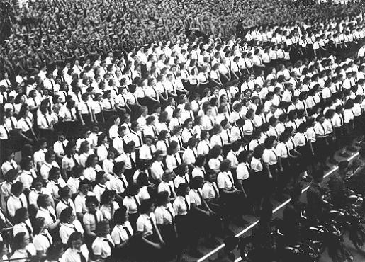 <p>Following the German occupation of Luxembourg, members of the Luxembourg People's Youth organization join Nazi youth groups such as the Hitler Youth. Luxembourg, June 4, 1941.</p>