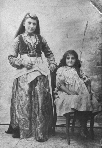 Studio portrait of two Armenian girls. Ottoman Empire, ca 1895. [LCID: 94397]