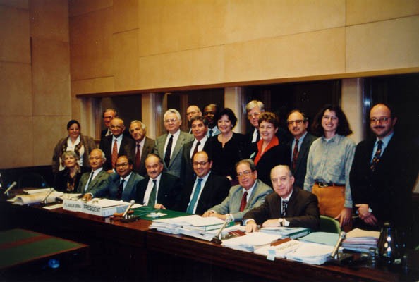 <p>Judge Thomas Buergenthal (top row, fifth from left) and other members of the United Nations Human Rights Committee. 1995.</p>