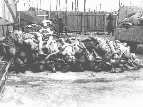 A pile of corpses in the Buchenwald concentration camp after liberation.