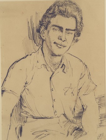 1943 portrait of Edgar Krasa drawn by Leo Haas in Theresienstadt.
