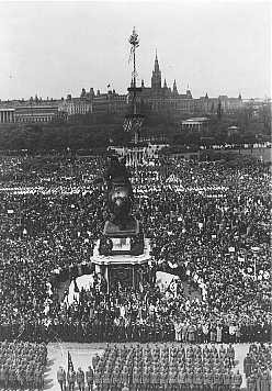 <p>A May Day rally in Vienna's Heldenplatz following the German incorporation of Austria (the Anschluss). Vienna, Austria, May 1, 1938.</p>