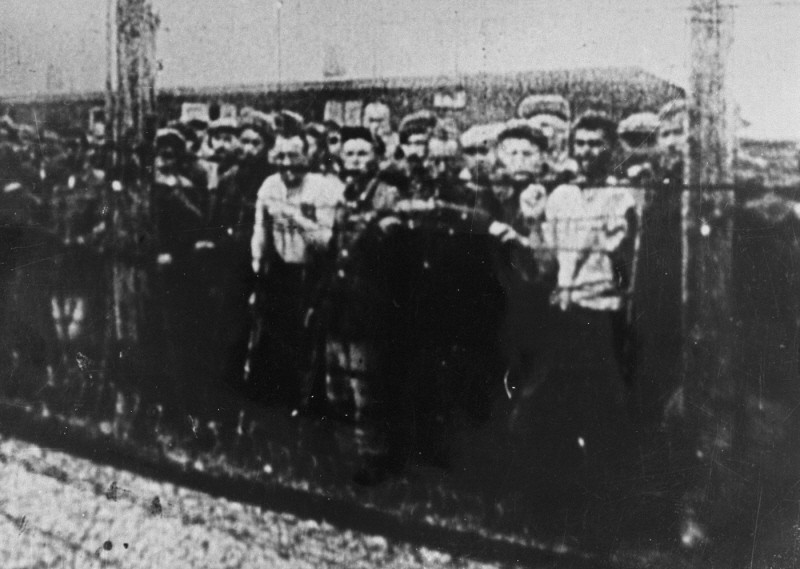 Soviet prisoners of war, survivors of the Majdanek camp, at the camp's liberation.