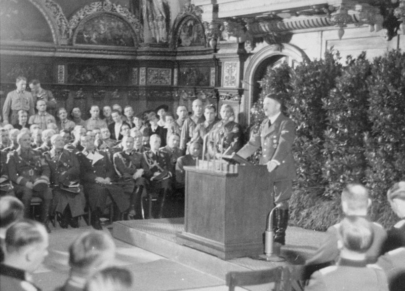 Adolf Hitler addresses German officers after the occupation of Danzig. [LCID: 20349]