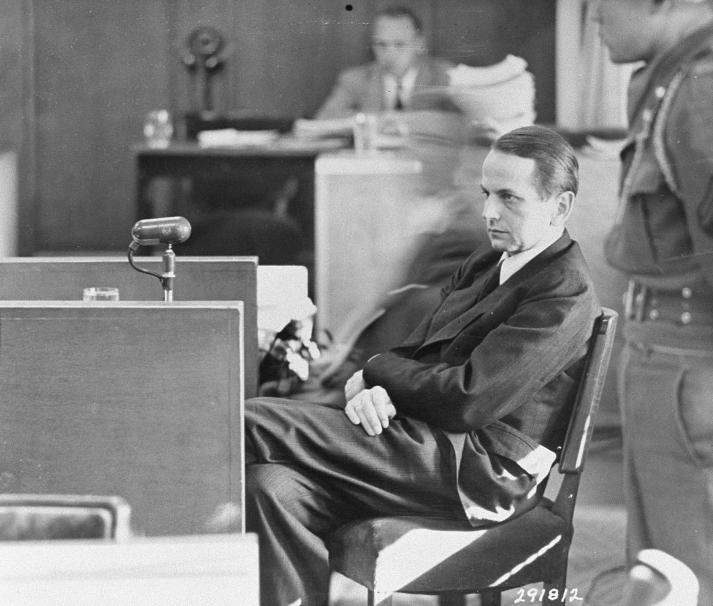 Defendant Otto Ohlendorf testifies on his own behalf at the Einsatzgruppen Trial.