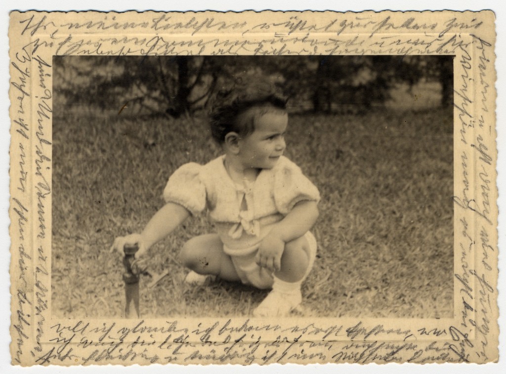 Photograph showing Margarida, Helen Reik's granddaughter, playing on a field in Teresopolis, Brazil, in April 1940.