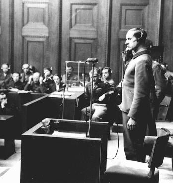 Defendant Karl Brandt testifies during the Doctors' Trial. [LCID: 06232]