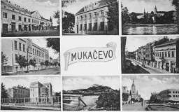 Postcard depicting different sights in Munkacs. Czechoslovakia, 1938.