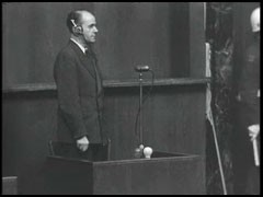 Defendant Albert Speer is sworn in at the International Military Tribunal.