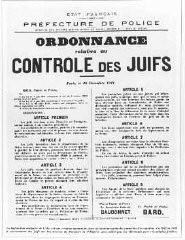 Annonce du gouvernement français à propos de la législation antisémite. Paris, France, 10 décembre 1941.