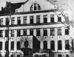 Exterior view of the Jewish orphanage run by Janusz Korczak. Established in 1912, the orphanage was located at 92 Krochmalna Street in Warsaw, Poland. Photo taken circa 1935.
