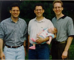 Thomas Buergenthal's three sons, Robert, John (holding daughter Eliza), and Alan. 1996.
With the end of World War II and collapse of the Nazi regime, survivors of the Holocaust faced the daunting task of rebuilding their lives. With little in the way of financial resources and few, if any, surviving family members, most eventually emigrated from Europe to start their lives again. Between 1945 and 1952, more than 80,000 Holocaust survivors immigrated to the United States. Thomas was one of them. 