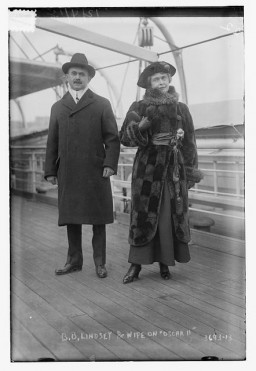 American judge Benjamin Barr Lindsey and his wife on a ship. Judge Lindsey's writings were among the texts the Nazis singled out during the 1933 public burnings of books. Photo dated December 4, 1915.