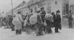 Scene during the deportation of Jews from Dunaszerdahely, in the part of Czechoslovakia ceded to Hungary in 1938. Photograph taken in 1944.