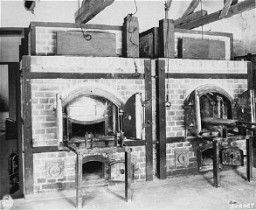 Two ovens inside the crematorium at the Dachau concentration camp. Dachau, Germany, July 1, 1945.
This image is among the commonly reproduced and distributed  images of liberation. These photographs provided powerful documentation of the crimes of the Nazi era. 