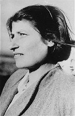 Zivia Lubetkin, a founder of the Jewish Fighting Organization (ZOB) and participant in the Warsaw ghetto uprising. Poland, date uncertain.