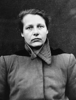 Herta Oberheuser was a physician at the Ravensbrück concentration camp. She performed medical experiments. She was found guilty of performing sulfanilamide experiments, bone, muscle, and nerve regeneration and bone transplantation experiments on humans, as well as of sterilizing prisoners. 
This portrait of Herta Oberheuser was taken when she was a defendant in the Medical Case Trial at Nuremberg.