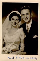Wedding photo of Regina and Victor. New York City, March 8, 1953.