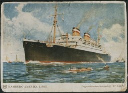 A postcard of the SS St. Louis. May 1939.
The plight of German-Jewish refugees, persecuted at home and unwanted abroad, is illustrated by the May 13, 1939, voyage of the SS St. Louis.