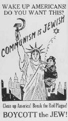 Cartel antisemita que equipara los judíos con el comunismo. Estados Unidos, 1939.