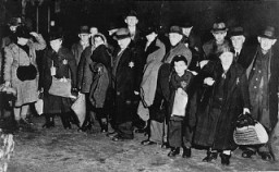 Jews in the town of Coesfeld, in northwestern Germany, assembled for deportation to the Riga ghetto. Coesfeld, Germany, December 10, 1941.