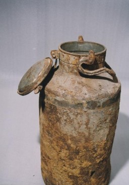 One of the two milk cans in which portions of the Ringelblum Oneg Shabbat archives were hidden and buried in the Warsaw ghetto. The milk cans are currently in the possession of the Jewish Historical Institute in Warsaw.