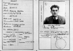 Documento de identidad falso del partisano judío Vittorio Finzi, emitido a nombre de Vittorio Rossi. Italia, durante la guerra.