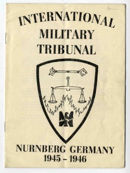 Cover of program booklet distributed at the International Military Tribunal at Nuremberg.