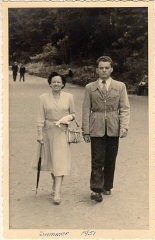 Thomas Buergenthal with his mother, Gerda, before Thomas's departure for the United States. Bad Neuheim, Germany, summer 1951.
With the end of World War II and collapse of the Nazi regime, survivors of the Holocaust faced the daunting task of rebuilding their lives. With little in the way of financial resources and few, if any, surviving family members, most eventually emigrated from Europe to start their lives again. Between 1945 and 1952, more than 80,000 Holocaust survivors immigrated to the United States. Thomas was one of them. 
