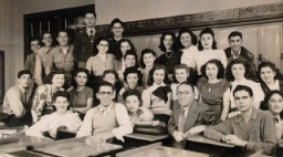 Dr. Horowitz's Hebrew class at Jefferson High School, Brooklyn, New York, 1947. (Regina is in top row, third from right, Professor Horowitz is in front row, third from right.)