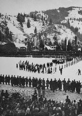Closing ceremonies of the 4th Winter Olympic Games. Garmisch-Partenkirchen, Germany, February 16, 1936.