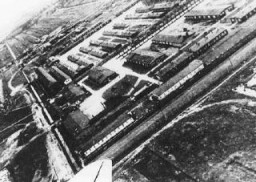 An aerial view of the Neuengamme concentration camp. Germany, date uncertain.