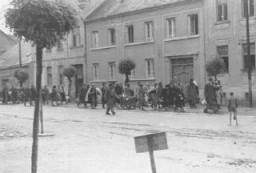 Scene during the deportation of Jews from Koszeg, Hungary, 1944.