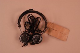 Headphones used by defendant Hermann Göring during the International Military Tribunal. Headphones like these enabled trial participants to hear simultaneous translation of the proceedings.