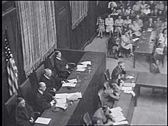 The Medical Case was one of twelve war crimes trials held before an American tribunal as part of the Subsequent Nuremberg Proceedings. The trial dealt with doctors and nurses who had participated in the killing of physically and mentally impaired Germans and who had performed medical experiments on people imprisoned in concentration camps. Sixteen of the defendants were found guilty. Of the sixteen, seven were sentenced to death for planning and carrying out experiments on human beings against their will. Here, the court announces sentences for defendants Wilhelm Beigleboeck, Herta Oberhauser, and Fritz Fischer.