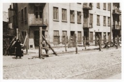 View of the entrance to the "Gypsy camp" on Brzezinska Street in the Lodz ghetto in occupied Poland. Photograph taken in 1942. 