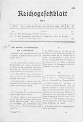 1935년 9월 15일 제국 시민권 법 부록의 첫 페이지 사본. 이것은 제국 시민권 법의 정책 목표를 구현하기 위해 1935년 11월부터 1943년 7월까지 원래 법률에 추가로 발행된 13개 항목중 첫번째 항목이다.