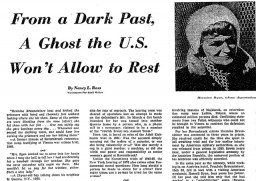 Artículo del Washington Post del 6 de agosto de 1972 titulado “De un pasado oscuro, un fantasma que los Estados Unidos no dejarán descansar”, acerca de Hermine Braunsteiner Ryan, ex guardia de un campo de concentración.