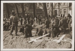 After the liberation of the Wöbbelin camp, US troops forced the townspeople of Ludwigslust to bury the bodies of prisoners killed in the camp. Germany, May 7, 1945.