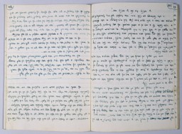 Yiddish writings of Josef Fiszman, a refugee writer from Warsaw. These are some Inside pages of a Fiszman's journal. The journal was written in Shanghai and is entitled "The Sun Never Shines At Night." [From the USHMM special exhibition Flight and Rescue.]