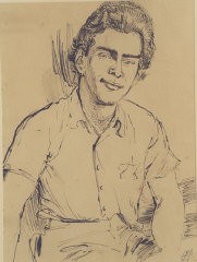 Retrato de Edgar Krasa, realizado en 1943 por Leo Haas en Theresienstadt. Haas (1901-1983) fue un artista judío checo que, mientras estuvo preso en Nisko y Theresienstadt durante la Segunda Guerra Mundial, pintó retratos y realizó una gran cantidad de dibujos que documentan la vida cotidiana de los prisioneros.