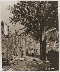 Ruins in Oradour-sur-Glane, France. The town was destroyed by the SS on June 10, 1944. Photograph taken in September 1944.