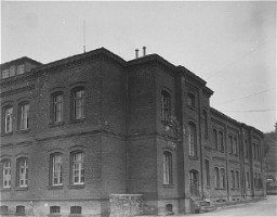 Exterior view of the Hadamar main building. The photograph was taken by an American military photographer soon after the liberation. Germany, April 7, 1945.
