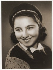Portrait of Stella Nahmiyas in her school cap. Bitola, ca. 1940.